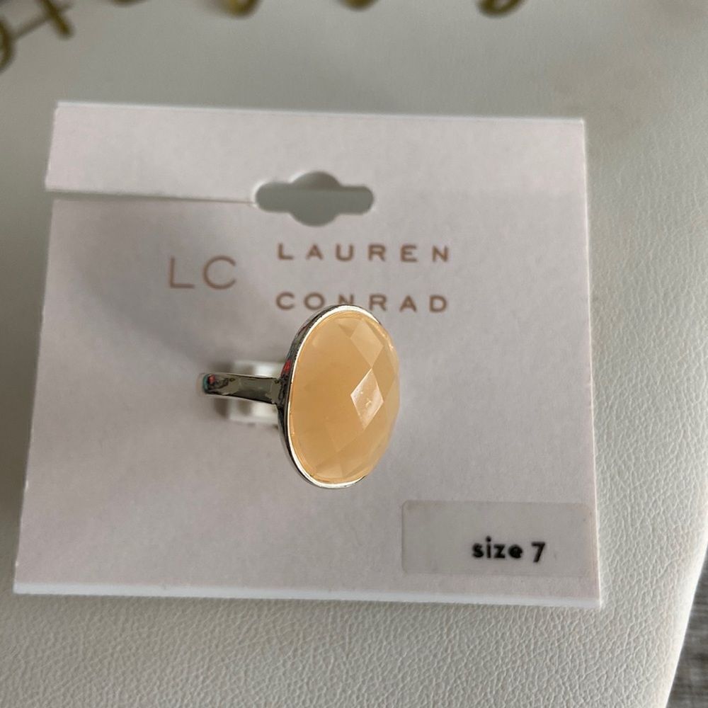 Lauren Conrad ring silver with  yellow crystal Sz 7 new with tags